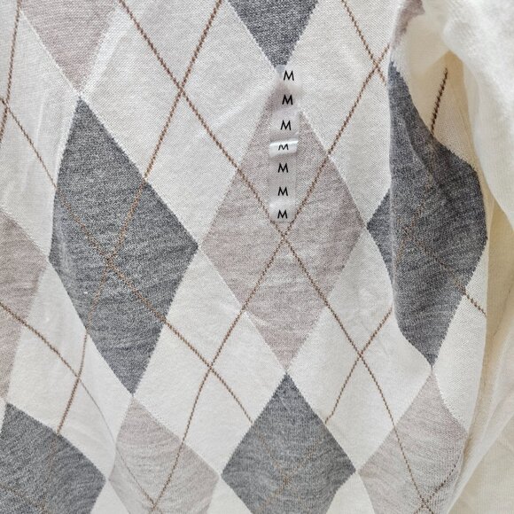 New Roundtree & Yorke Mens Cotton V Neck Sweater Argyle Beige Gray Cream M - Picture 4 of 10